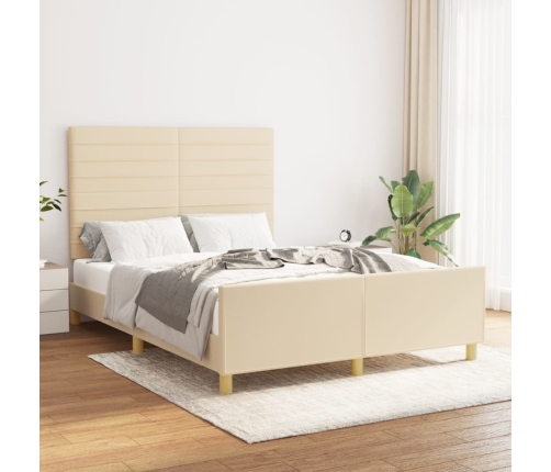 vidaXL Estructura de cama con cabecero de tela color crema 140x190 cm