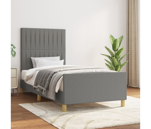 vidaXL Estructura de cama con cabecero de tela gris oscuro 90x190 cm