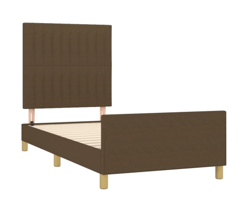 vidaXL Estructura de cama con cabecero de tela marrón oscuro 90x190 cm