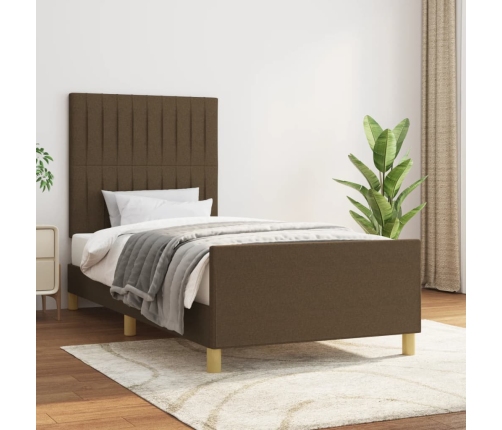 vidaXL Estructura de cama con cabecero de tela marrón oscuro 90x190 cm