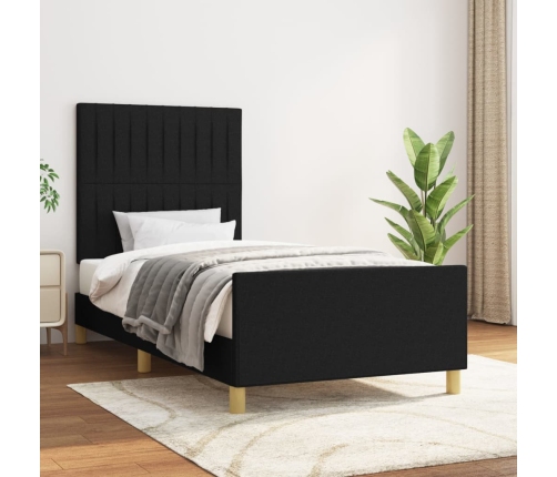 vidaXL Estructura de cama con cabecero de tela negro 90x200 cm