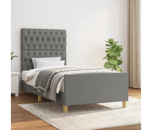 Estructura de cama sin colchón tela gris oscuro 90x190 cm