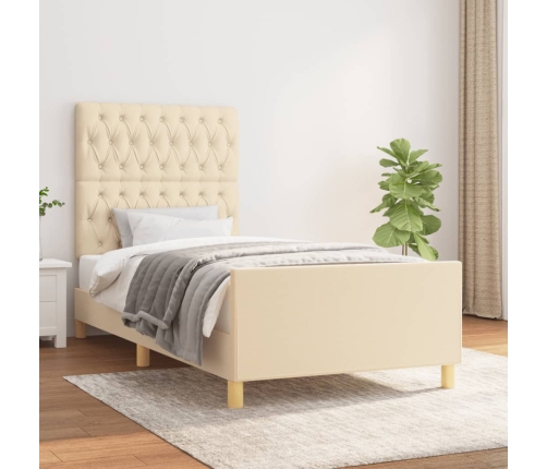 Estructura de cama sin colchón tela crema 90x190 cm