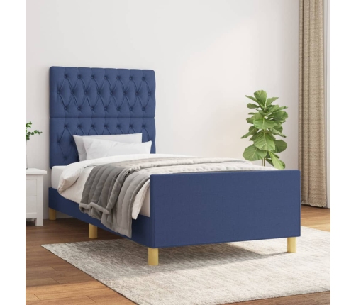 vidaXL Estructura de cama con cabecero de tela azul 90x190 cm