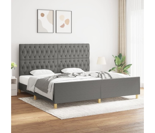 Estructura de cama con cabecero tela gris oscuro 200x200 cm