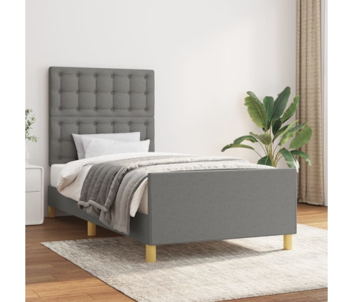 Estructura de cama con cabecero de tela gris oscuro 80x200 cm