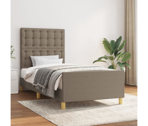 Estructura de cama con cabecero de tela gris taupe 80x200 cm