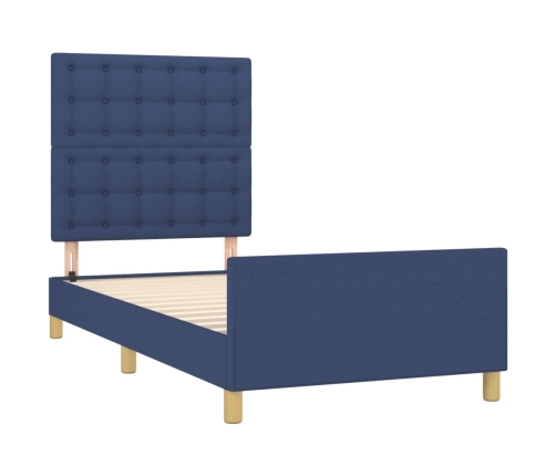 Estructura de cama con cabecero de tela azul 90x190 cm