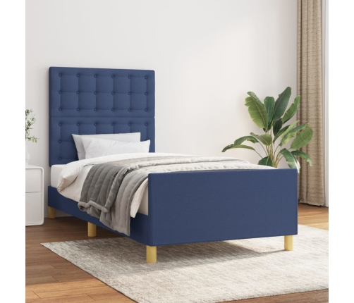 Estructura de cama con cabecero de tela azul 90x190 cm