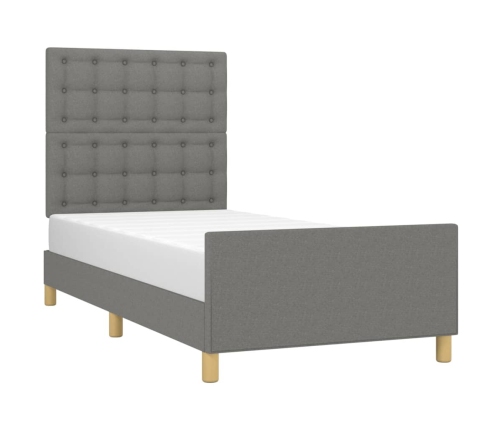 Estructura de cama con cabecero de tela gris oscuro 90x200 cm