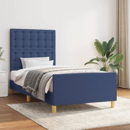 Estructura de cama sin colchón tela azul 100x200 cm