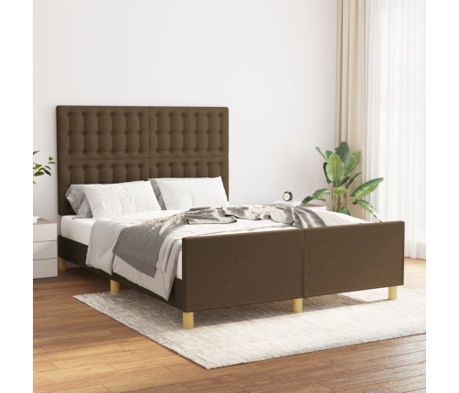 vidaXL Estructura de cama con cabecero de tela marrón oscuro 140x190cm