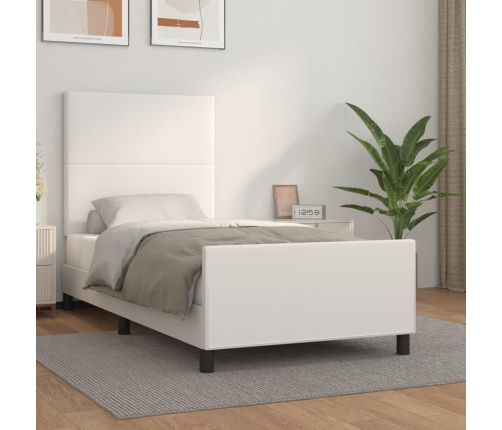 Estructura de cama sin colchón cuero sintético blanco 90x190 cm