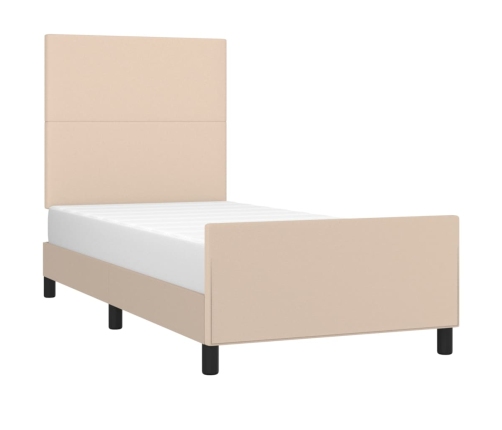 vidaXL Estructura de cama cabecero cuero sintético capuchino 90x200 cm