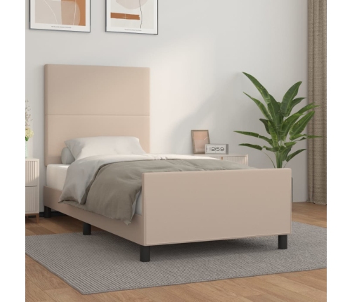 vidaXL Estructura de cama cabecero cuero sintético capuchino 90x200 cm