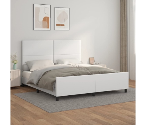 vidaXL Estructura de cama cabecero cuero sintético blanco 180x200 cm