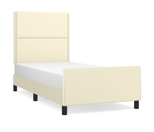 Estructura de cama con cabecero cuero sintético crema 80x200 cm