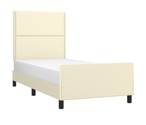 Estructura de cama con cabecero cuero sintético crema 80x200 cm