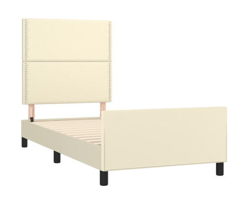 Estructura de cama con cabecero cuero sintético crema 80x200 cm