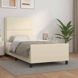Estructura de cama sin colchón cuero sintético crema 80x200 cm