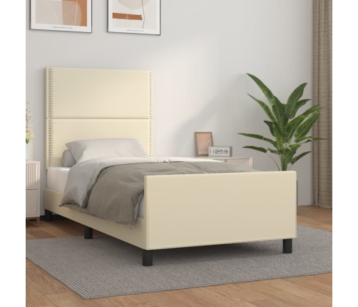 Estructura de cama con cabecero cuero sintético crema 80x200 cm