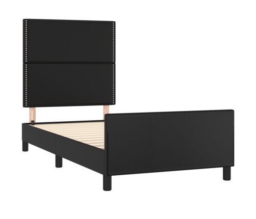 Estructura de cama sin colchón cuero sintético negro 90x190 cm