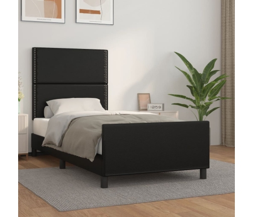 Estructura de cama sin colchón cuero sintético negro 90x190 cm