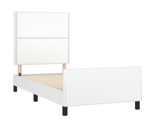 Estructura de cama sin colchón cuero sintético blanco 90x190 cm