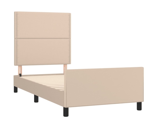 Estructura cama sin colchón cuero sintético capuchino 90x190 cm