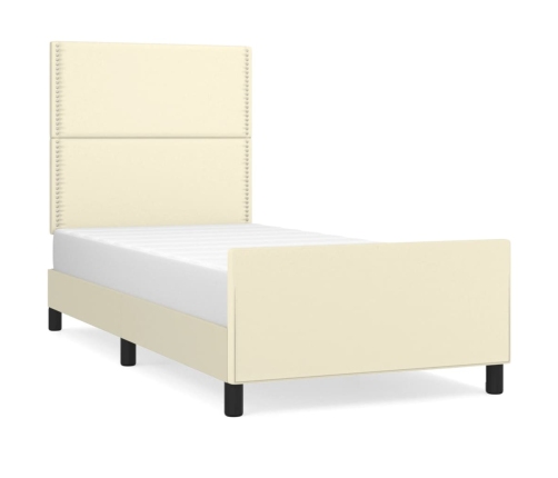 Estructura de cama con cabecero cuero sintético crema 90x200 cm