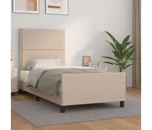Estructura cama sin colchón cuero sintético capuchino 100x200cm