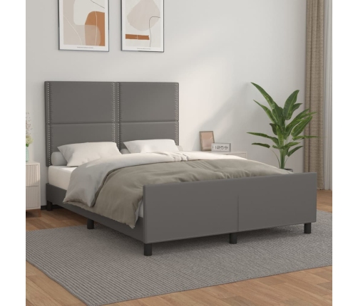 Estructura de cama sin colchón cuero sintético gris 140x190 cm