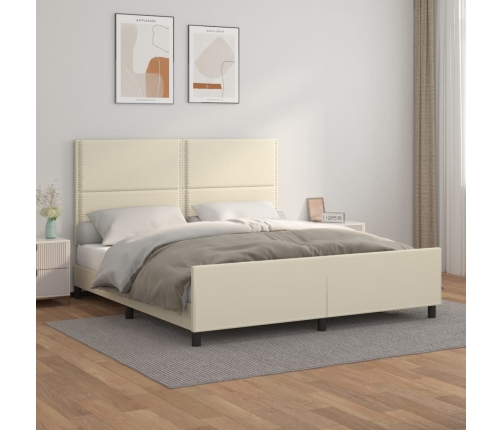 Estructura de cama con cabecero cuero sintético crema 160x200cm