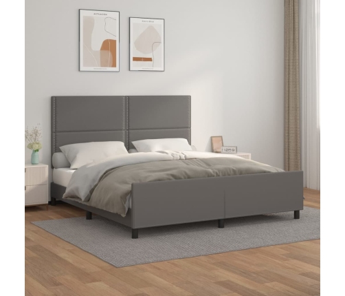 Estructura de cama con cabecero cuero sintético gris 180x200cm