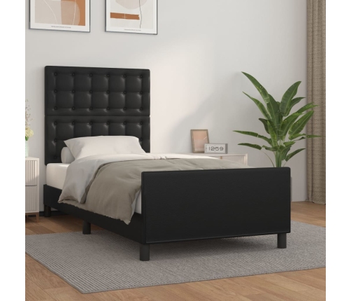 Estructura de cama sin colchón cuero sintético negro 90x190 cm