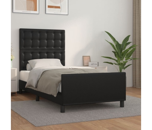 vidaXL Estructura de cama con cabecero cuero sintético negro 90x200 cm