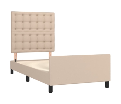 Estructura cama sin colchón cuero sintético capuchino 90x200 cm