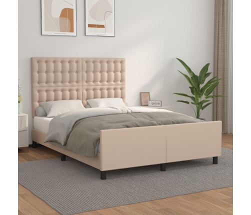 Estructura cama sin colchón cuero sintético capuchino 140x190cm