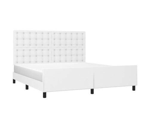 vidaXL Estructura de cama cabecero cuero sintético blanco 160x200 cm