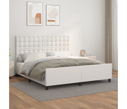 vidaXL Estructura de cama cabecero cuero sintético blanco 160x200 cm