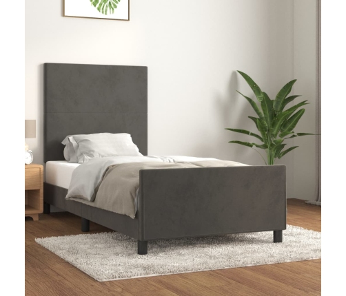 Estructura de cama sin colchón terciopelo gris oscuro 90x190 cm