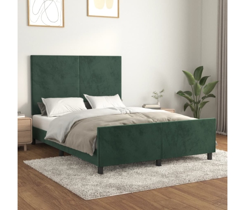 Estructura cama sin colchón terciopelo verde oscuro 140x190 cm