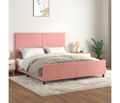 Estructura de cama con cabecero de terciopelo rosa 180x200 cm