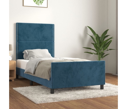 Estructura de cama sin colchón terciopelo azul oscuro 90x190 cm