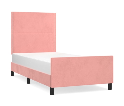 Estructura de cama sin colchón terciopelo rosa 90x190 cm