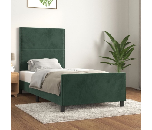 Estructura cama sin colchón terciopelo verde oscuro 100x200 cm