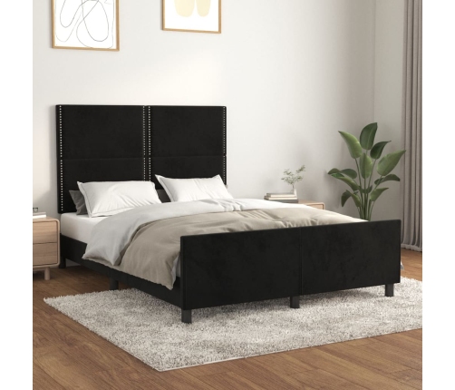 vidaXL Estructura de cama con cabecero de terciopelo negro 140x190 cm