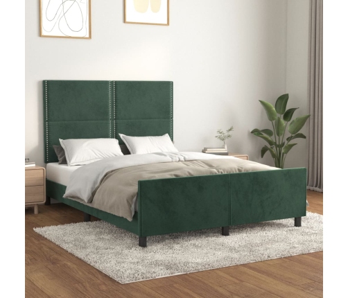 Estructura cama sin colchón terciopelo verde oscuro 140x190 cm