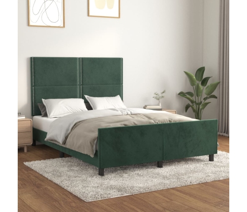 Estructura cama sin colchón terciopelo verde oscuro 140x200 cm