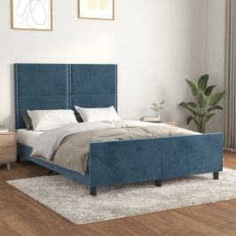 Estructura de cama sin colchón terciopelo azul oscuro 140x200cm